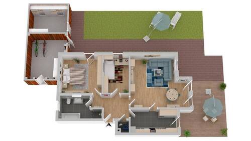 Übersicht - Echter Freiraum: Attraktive 3-Zimmer-Wohnung mit großer Terrasse und großem Gartenanteil