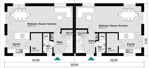 Erdgeschoss - 5 Zimmer Doppelhaushälfte in Hamburg
