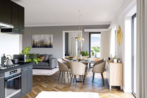 Visualisierung Wohnen / Küche - Etagenwohnung mit 61,70 m² in Dresden zum Kaufen