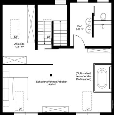 Dachgeschoss mit 51,27qm Wohnfläche / +++ Badewanne optional +++ - 