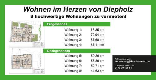Übersicht - Neubau KfW-40 Erstbezug Innenstadt Diepholz - hochwertige Wohnungen mit Wärmepumpe & Einbauküche