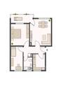 Grundriss 3 Zimmer, links mit Balkon - 
