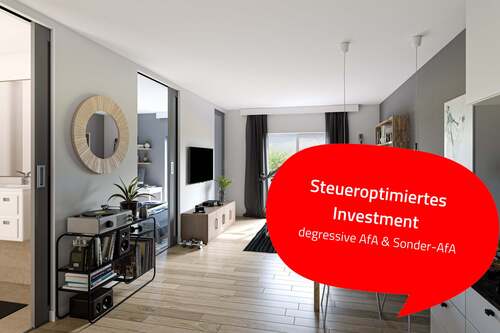 Visualisierung Wohnen / Küche - Moderne und zentrale 2-Zimmerwohnung mit top Ausstattung