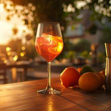 auf dem Balkon den Sonnenuntergang genießen - 