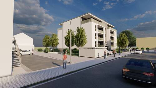 Straßenansicht Eingansbereich - Saarlouis Astrapark! Wir bauen wieder für Sie! Erdgeschoß! 3- Zimmer mit Loggia! KfW 40! Top Ausstattung!
