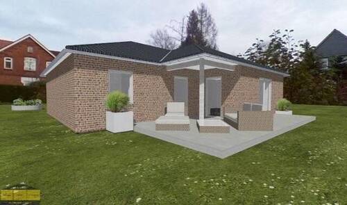 Haus auf Grundstück (Fotomontage) - Neubau: Winkelbungalow (Massivhaus als Klinkerbau) in Schiffdorf-Geestenseth inkl. 9,79 kWp PV