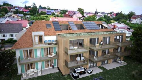 Ansicht Süd-West - Ferienwohnung am Bodensee - Energiestandard A+ großer Südbalkon - barrierefrei