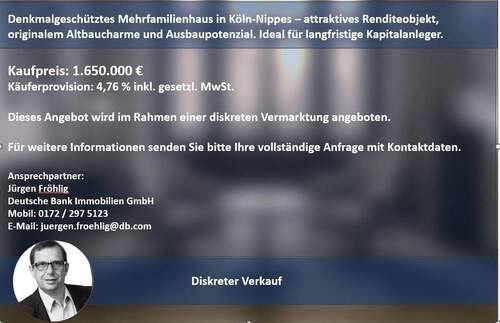 Diskreter Verkauf - Kontakt - 1 Zimmer Mehrfamilienhaus, Wohnhaus zum Kaufen in Köln