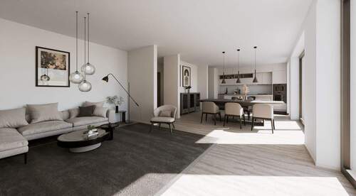 Visualisierung EG Wohnung Wohnen Küche - 