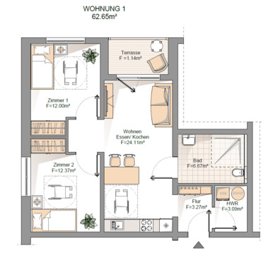 Wohnung 1 Bild.PNG - 3 Zimmer Etagenwohnung zum Kaufen in Schiffweiler
