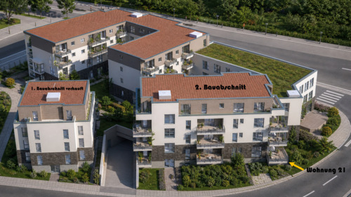 Visualisierung des 2. Bauabschnitts - Bezugsfertige Eigentumswohnung im Erdgeschoss mit WEST-BALKON