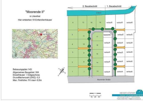 Lageplan - Neubaugebiet Moorende-Lilienthal - Grundstücke mit und ohne Einfamilienhaus zum Kauf - provisionsfrei