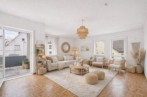 Wohnbereich mit Möblierungsvorschlag (mit KI erstellt) - Geräumige 2-Zimmer-Wohnung 