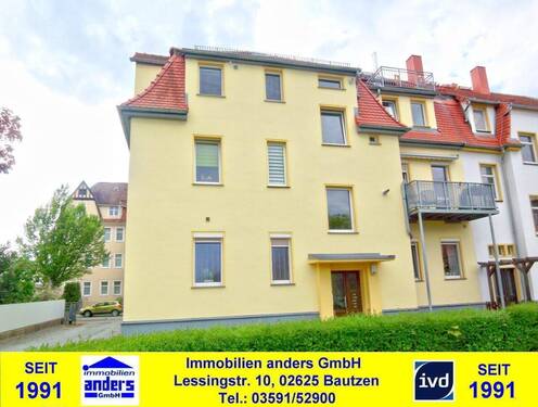Hausansicht - Moderne 2-Raum-Wohnung mit Balkon - EBK - PKW-SP - gem. Grundstück mit Sitzecke in Bautzen