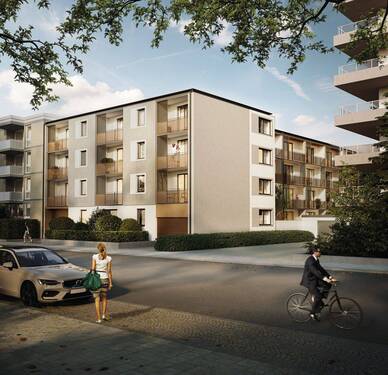 Straßenansicht - 3-Zi.-Whg. mit Balkon! Sonnig, großzügig, hochwertig! Erstbezug!