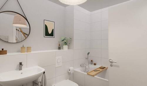 Modern gefliestes Bad mit Badewanne - 