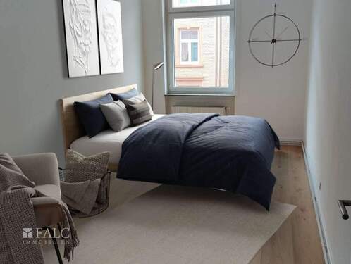 Schlafzimmer virt. möbliert - 2 Zimmer Etagenwohnung zum Kaufen in Frankfurt am Main