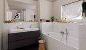 Modern gefliestes Tageslichtbad mit Badewanne im O - 