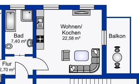 Grundriss - Attraktive Zweiraumwohnung - Erstbezug nach Sanierung