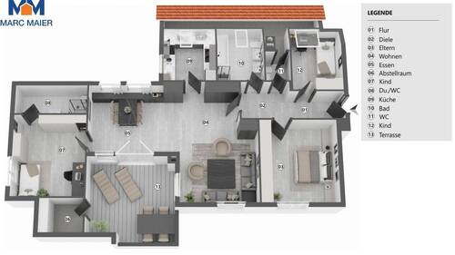 Grundriss Wohnung DG - Großzügige Dachgeschosswohnung in guter Lage von Oberkoche