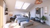 Licht-Schlafzimmer mit Dachfenstern - 