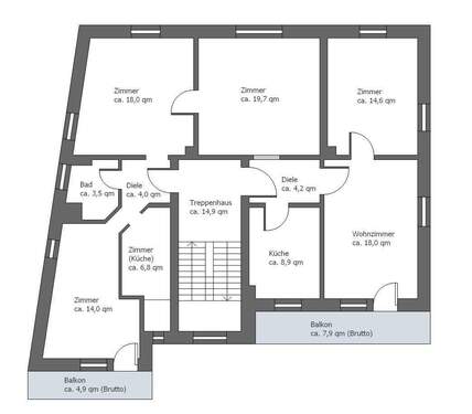 Durchdachte Raumaufteilung: Großzügige 4-Zimmer-Wohnung mit zwei Balkonen und optimaler Zimmerdistribution - 
