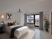 Großes Hauptschlafzimmer mit eigener Loggia (visualisiert) - Außergewöhnliche Dachgeschosswohnung mit 3 Terrassen und Tiefgaragenstellplatz.