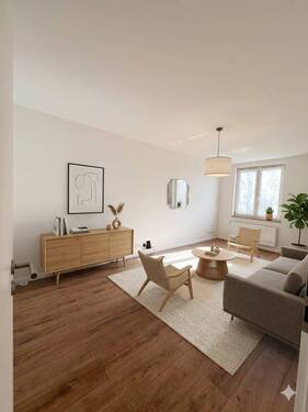 Schlafzimmer, Möbeln mit KI visualisiert - 1 Zimmer Mehrfamilienhaus, Wohnhaus in Leipzig