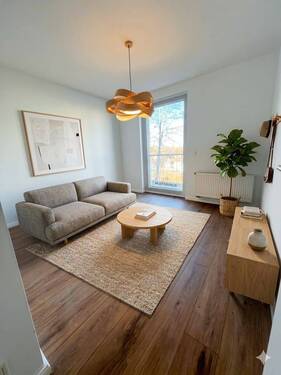 Wohnzimmer, Möbeln mit KI visualisiert - Mehrfamilienhaus, Wohnhaus in Leipzig zum Kaufen
