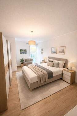 Schlafzimmer KI-generiert - Stabiles Investment! Gepflegte 2-Raum Eigentumswohnung mit Gartenanteil in Kesselsdorf!