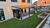 Gartenansicht, Terrasse mit Überdachung & 4 elektrischen Rollos für jede Seite - 
