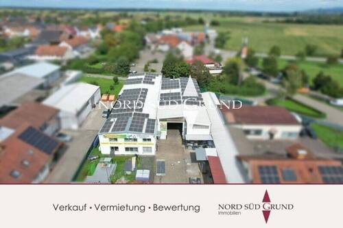 Drohnenaufnahme für online.jpg - Gewerbeimmobilie mit Kranbahn, Büros & Außenlager auf 2.200 m² Grundstück direkt an der A5