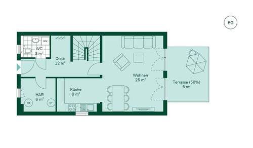 Geräumiges Erdgeschoss mit offenem Wohn- und Küche - 