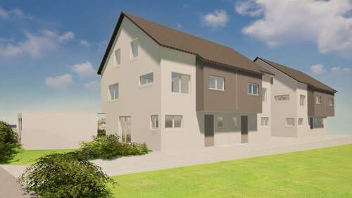 3D-Darstellung Süd-Ost - Nur noch zwei von vier extrabreiten Doppelhaushälften verfügbar - Besuchen Sie uns im Musterhaus!