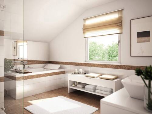 Bad mit Wanne und Glaswand in der Dusche - 