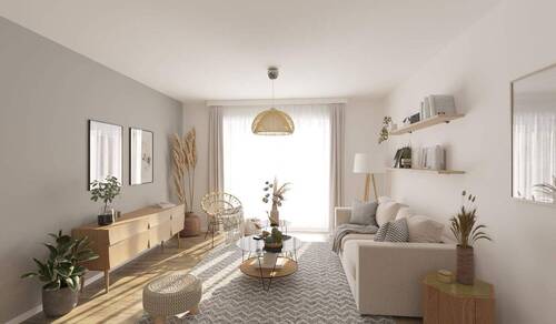 Lichtdurchfluteter Wohnbereich dank bodentiefer Fenster - 