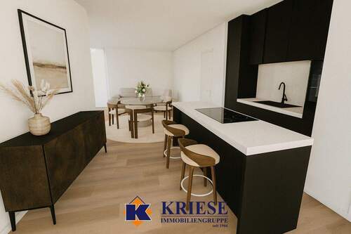 Beispielvisualisierung Küche und Wohnbereich - 3 Zimmer Etagenwohnung in Germering