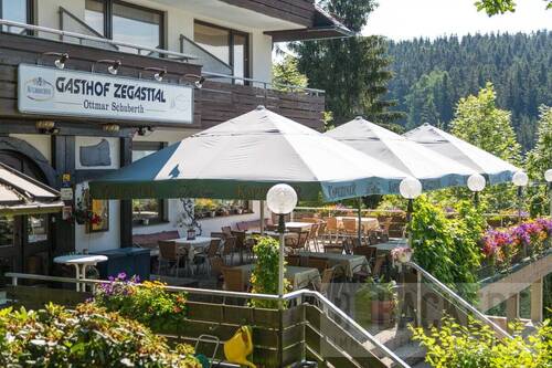 Eingangsbereich mit Biergarten - Hotel, Pension, Gasthof in Schwarzenbach am Wald / Gottsmannsgrün