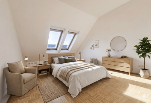 Schlafzimmer - digital gestaged - 3 Zimmer Etagenwohnung zum Kaufen in Frankfurt am Main