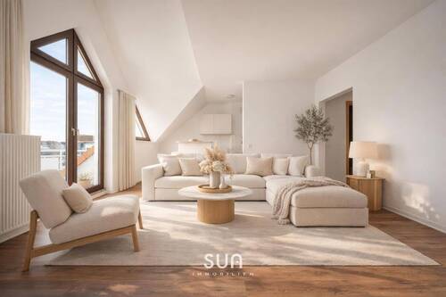 WOHNZIMMER - (visualisiert) - WOHNEN IN DER NEUEN MITTE - Renovierte 2-Zimmer-Dachgeschosswohnung mit Balkon