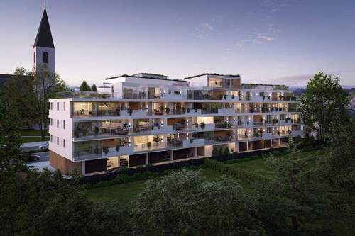 visu westen dämmerung.jpg - Architektur trifft Effizienz – Stilvolle 3-Zimmer-Wohnung eines innovativen Neubauprojekts (EH 40 QNG+ Vorbereitung)