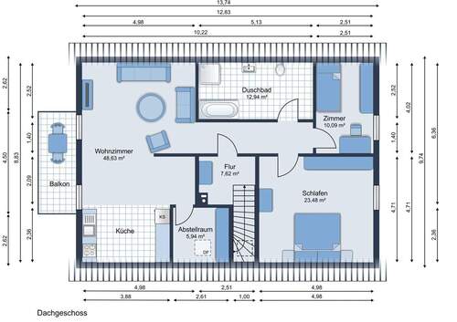 Dachgeschoss Möbliervorschlag - 