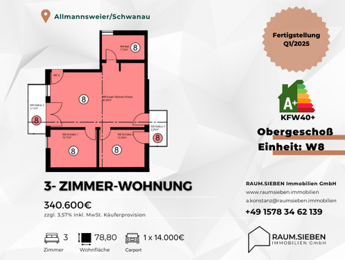 Übersicht - Wohnung Nr. 8 - 3 Zimmer Etagenwohnung zum Kaufen in Schwanau