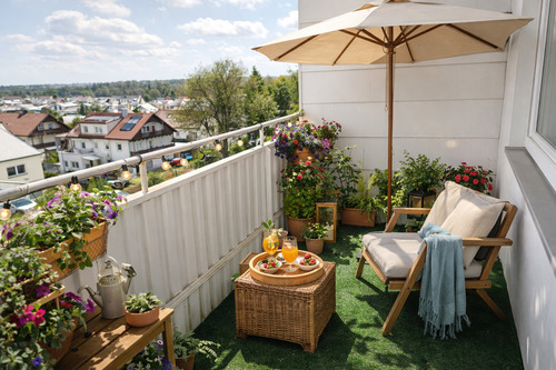 Balkon KI generiert - zentral gelegene 2-Zi.-Wohnung, 4.OG, mit Aufzug, Küche, Balkon und Garage in Neuötting