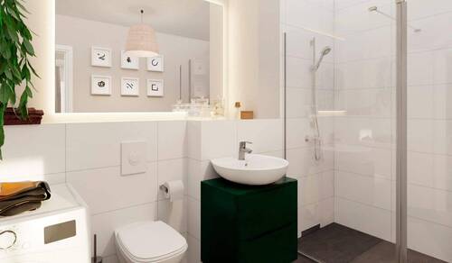 Badezimmer mit Dusche und Waschmaschinenanschluss - Etagenwohnung mit 73,10 m&sup2; in Berlin zum Kaufen
