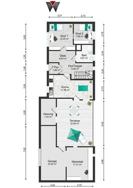Erdgeschoss mit Nebengelassen - 