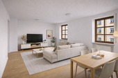 Modellbild Wohnzimmer - NEU! 2-Zimmer-Wohnung mit geräumiger Terrasse am Bismarckplatz - Wohnung 1