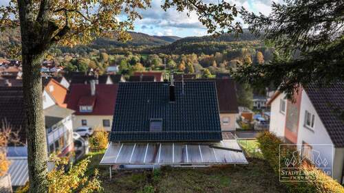 Luftbild -- Terrasse und Ausblick - 5 Zimmer Einfamilienhaus in Fischbach bei Dahn
