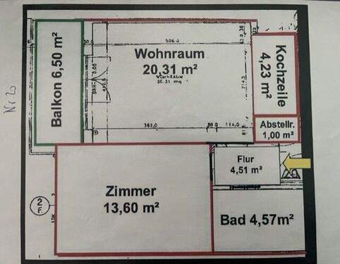 Grundriss - Schmucke 2 Zimmer-Wohnung mit Balkon!