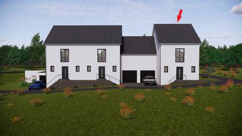 Vorderansicht - Modernes Einfamilienhaus - Neubau - Garage - Terrasse - Garten -